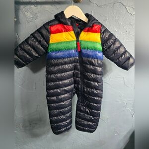 Starbucks Navy Puffer Onesie with Rainbow Stripes